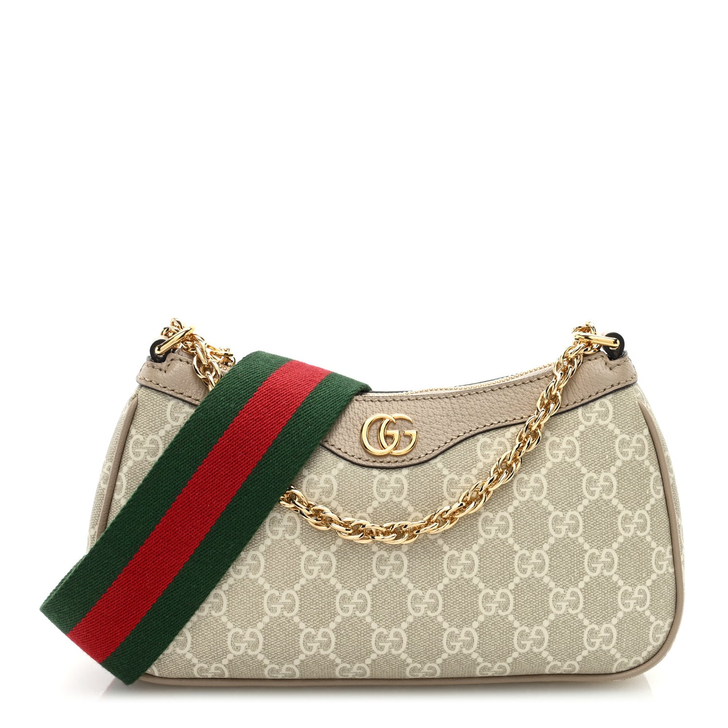 GG Supreme Monogram Textured Dollar Calfskin Web Small Ophidia GG Handbag Beige Mystic White Oatmeal