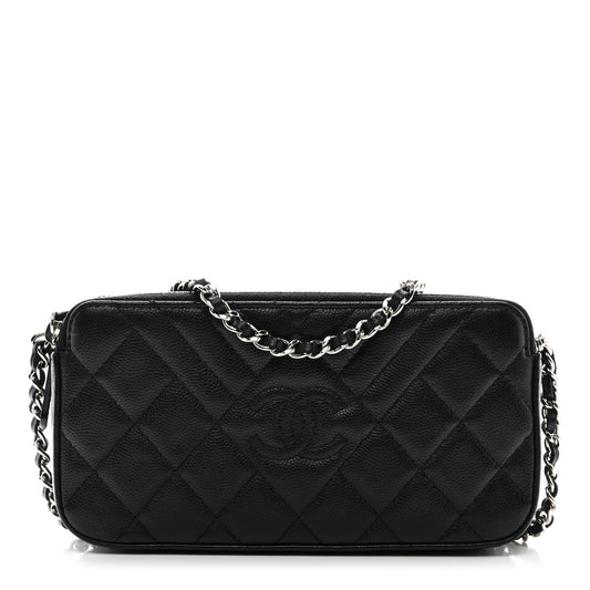Caviar Quilted Diamond Small CC Duo Clutch With Chain Black