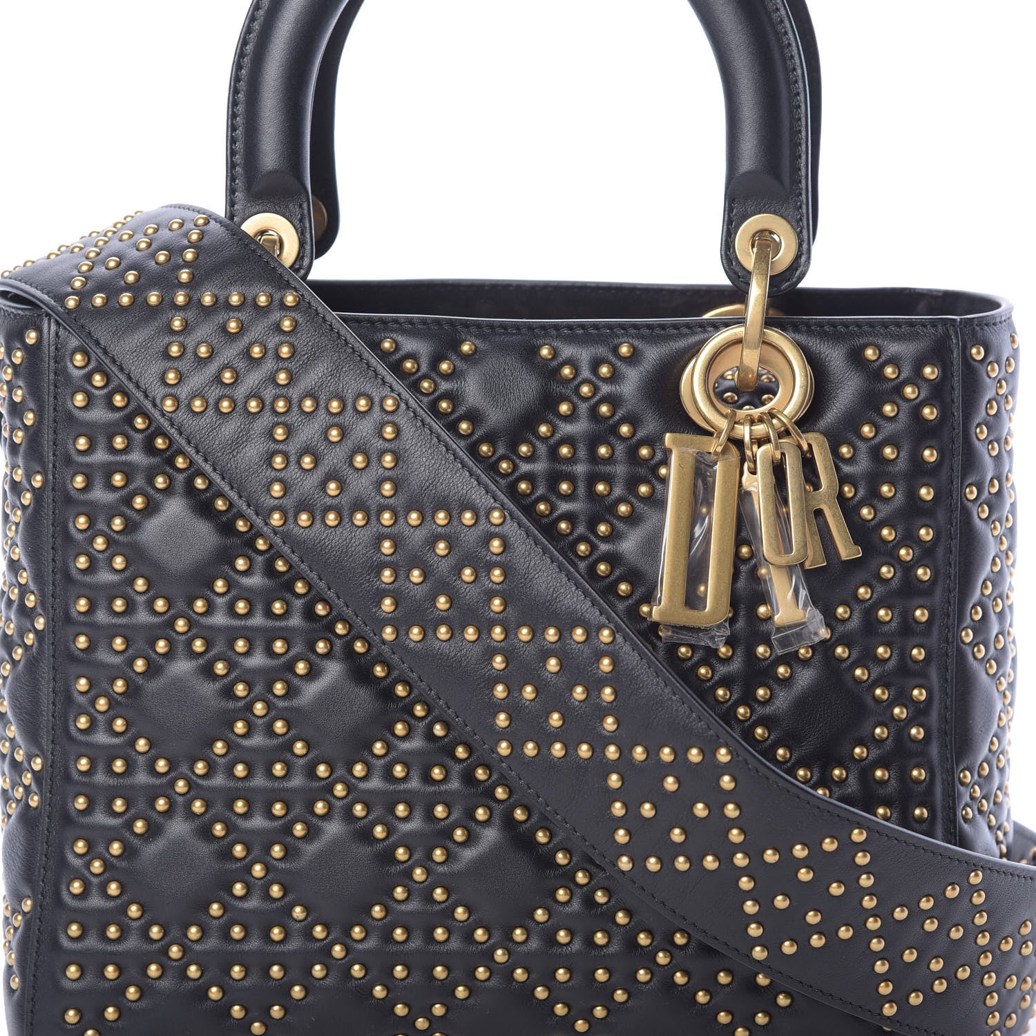 Christian Dior Calfskin Cannage Studded Medium Supple Lady Dior Black 8 of 11