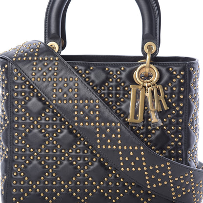 Christian Dior Calfskin Cannage Studded Medium Supple Lady Dior Black 8 of 11