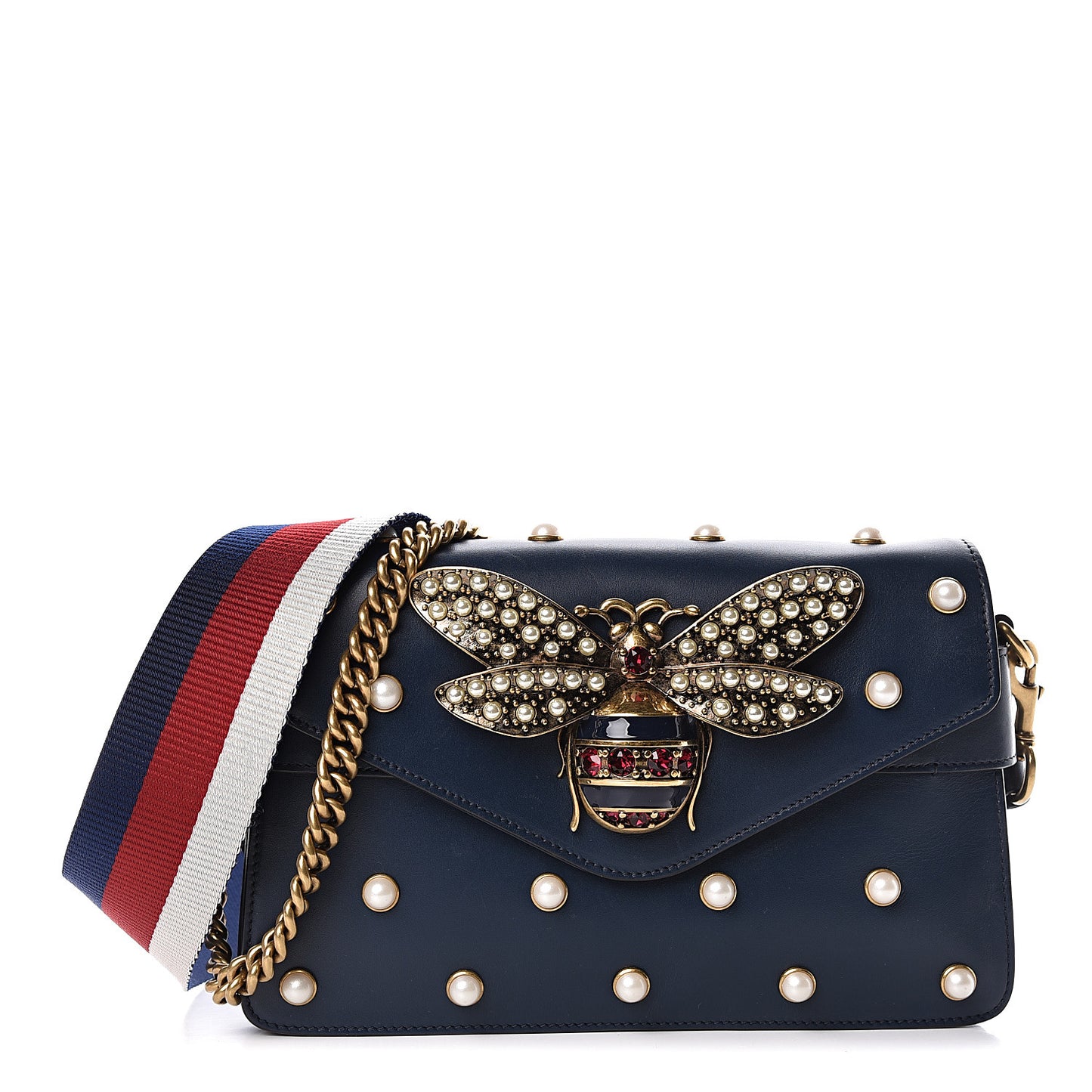 Nappa Pearl Studded Mini Queen Margaret Broadway Shoulder Bag Blue Agata