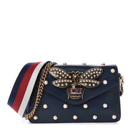 Gucci Nappa Pearl Studded Mini Queen Margaret Broadway Shoulder Bag Blue Agata 1 of 11