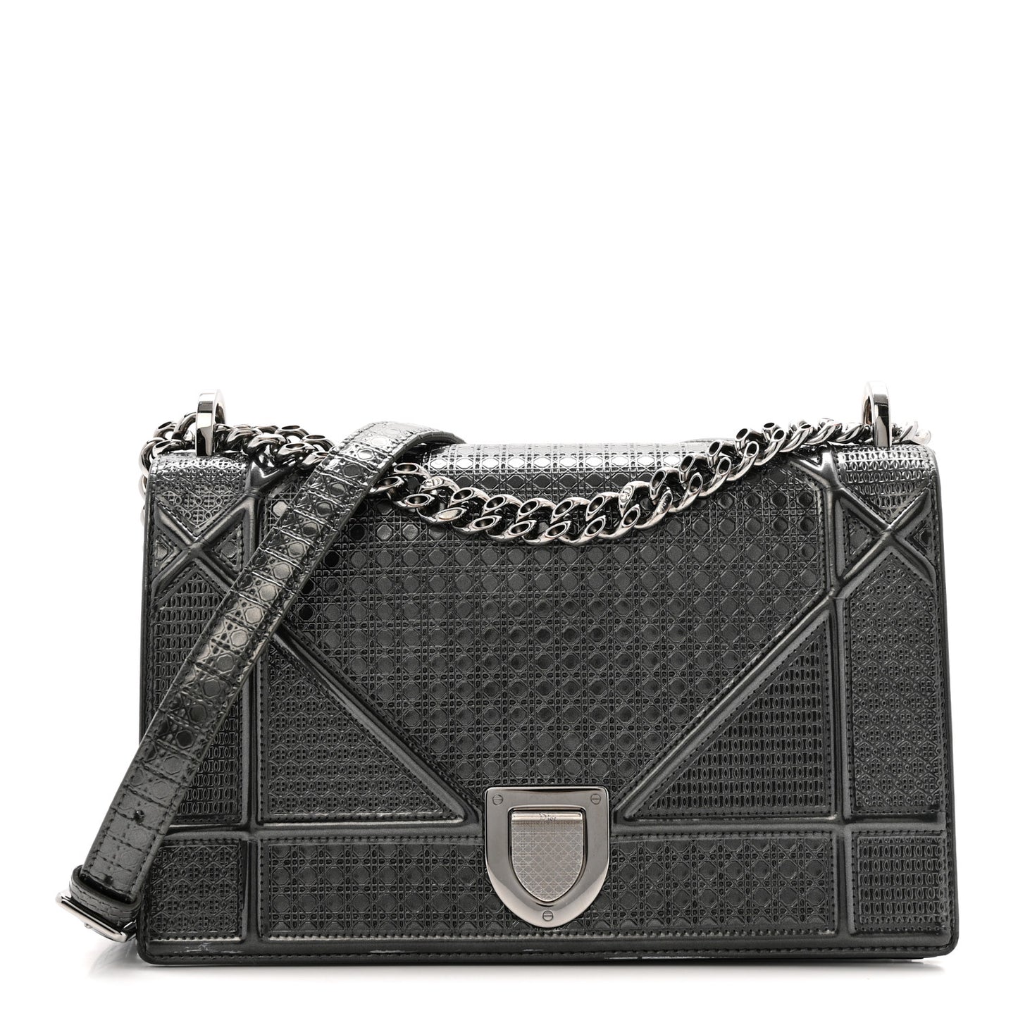 Metallic Patent Micro-Cannage Medium Diorama Flap Bag Onyx Black