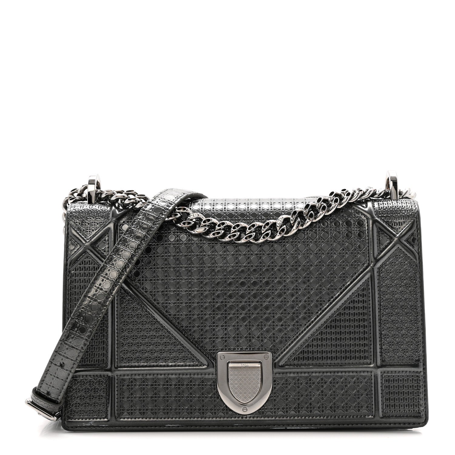 Christian Dior Metallic Patent Micro-Cannage Medium Diorama Flap Bag Onyx Black 1 of 13