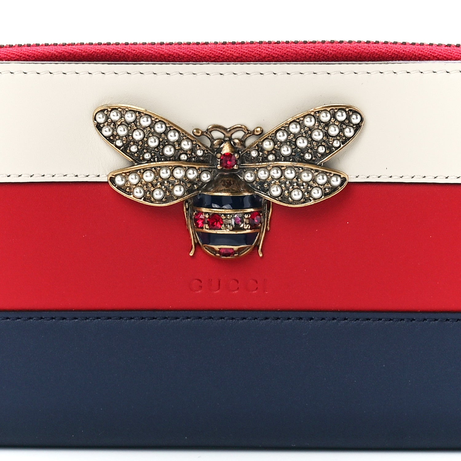 Gucci Calfskin Queen Margaret Zip Around Wallet Blue Agata Hibiscus Red Mystic White 7 of 10