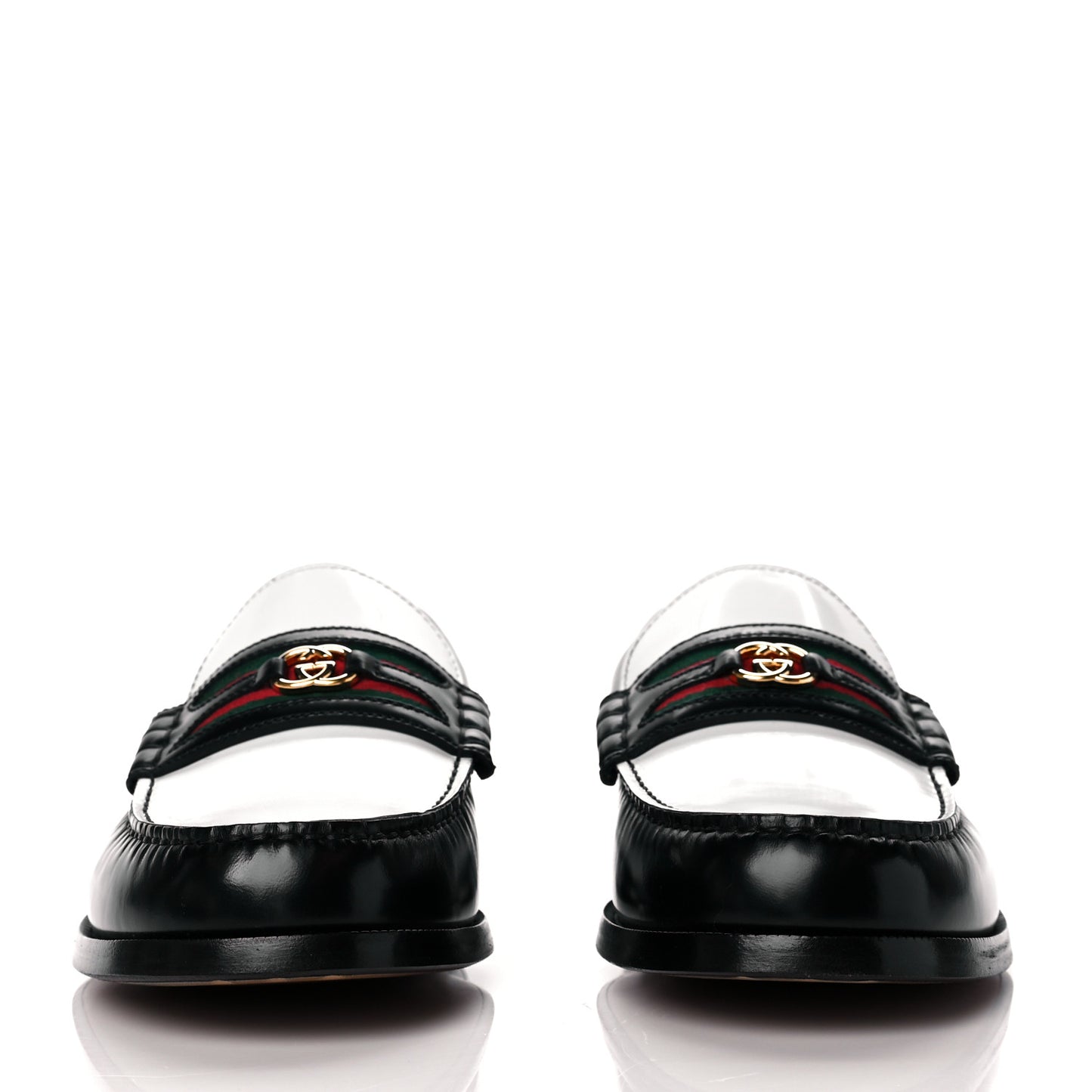 Calfskin Web Mens Interlocking GG Loafers 10.5 White Black