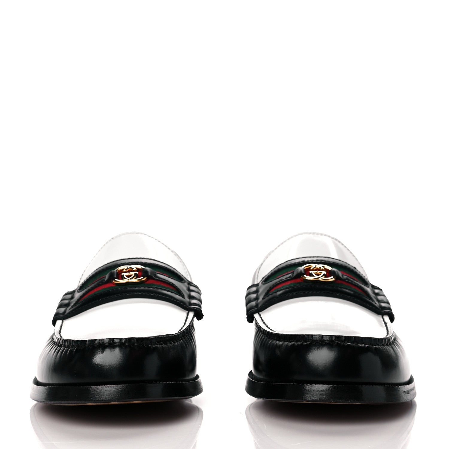 Gucci Calfskin Web Mens Interlocking GG Loafers 10.5 White Black 2 of 8