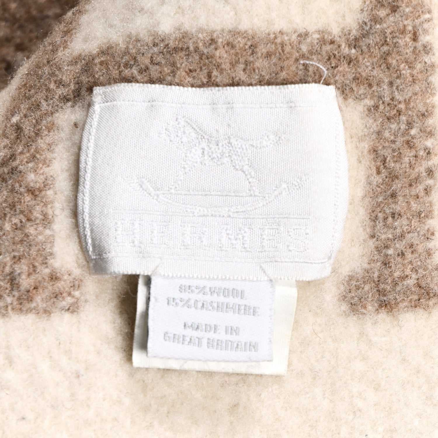 Hermes Wool Cashmere Avalon Baby Blanket Noisette Moyen White 3 of 3