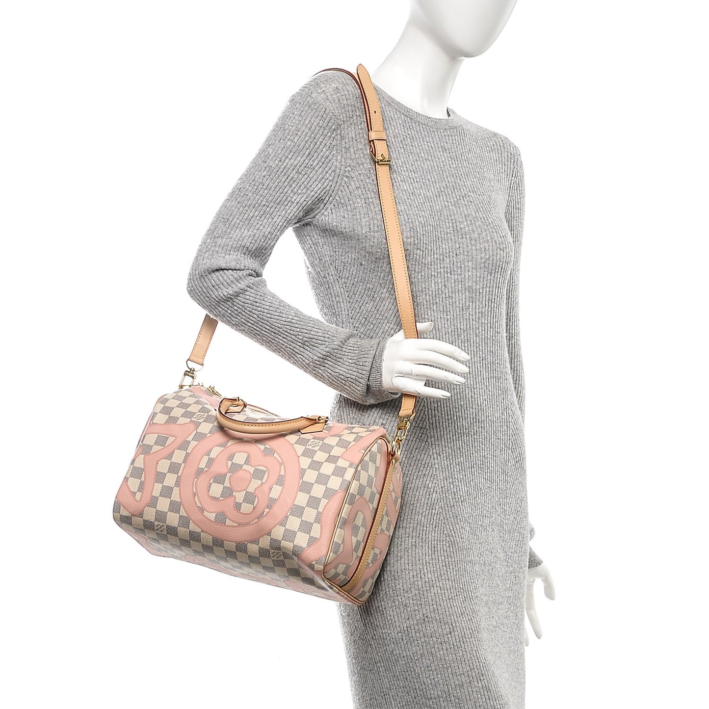 Damier Azur Tahitienne Speedy Bandouliere 30 Rose Ballerine