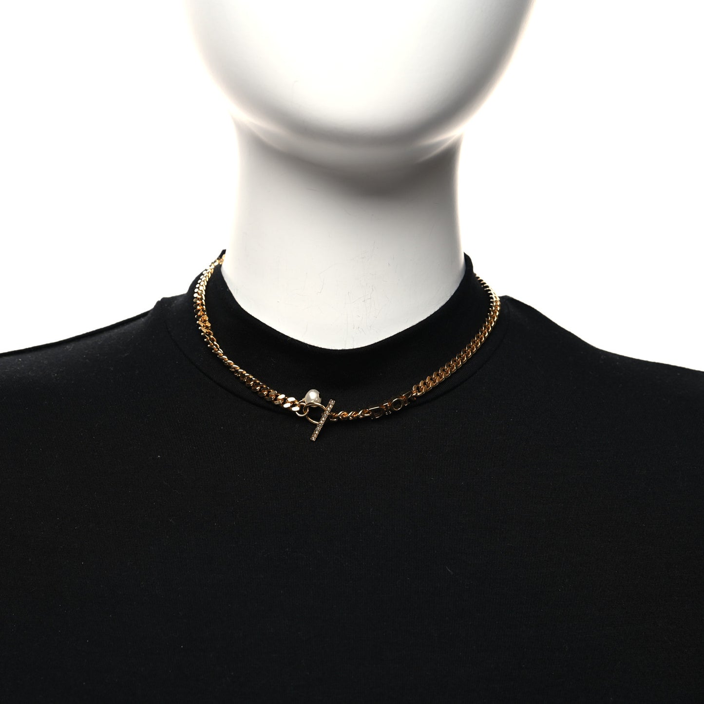 Pearl Crystal Logo Chain Necklace Gold