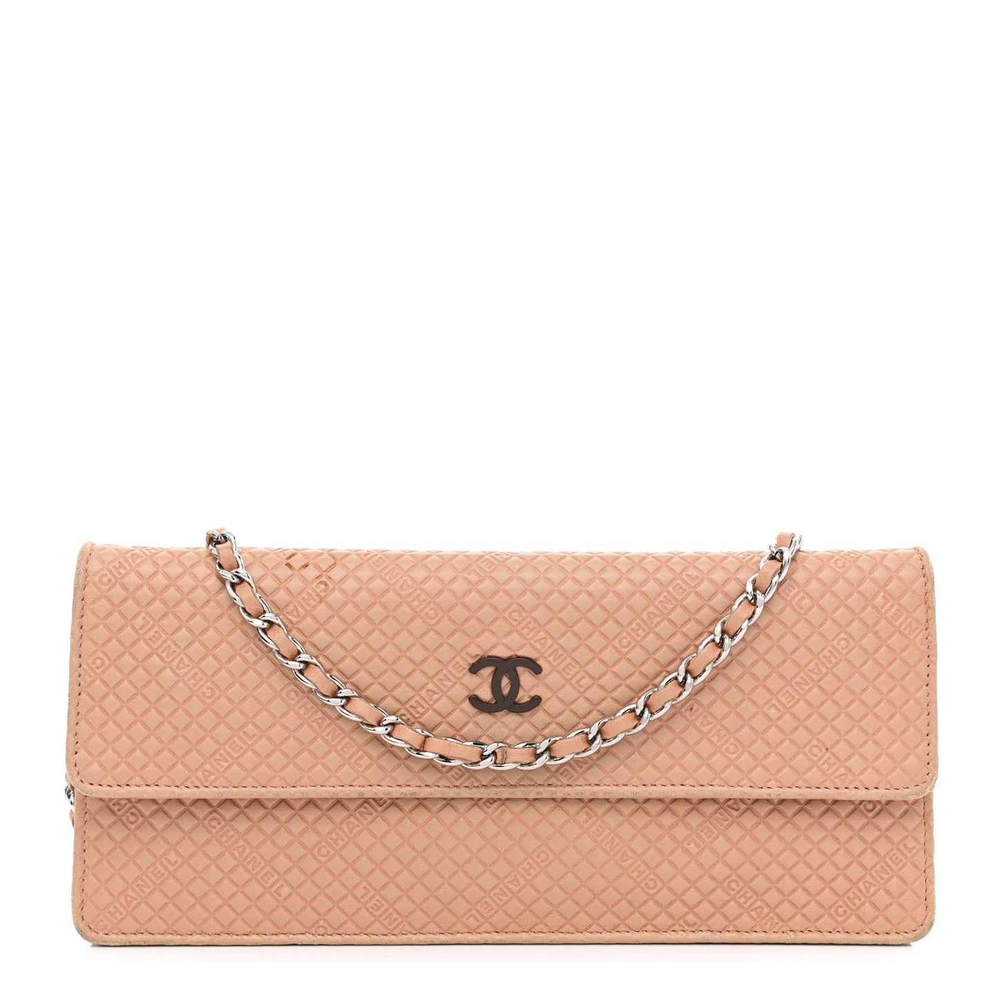 Lambskin Logo Embossed Wallet On Chain WOC Light Pink