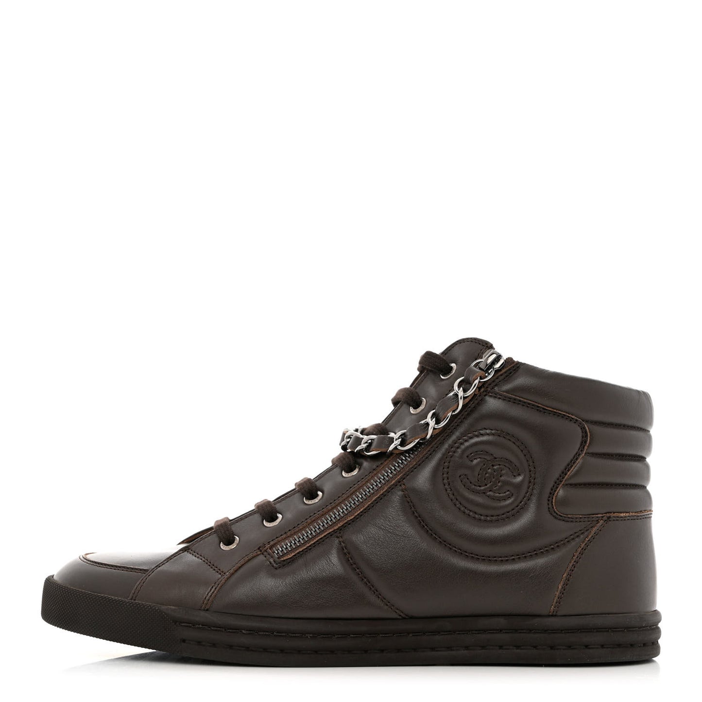 Calfskin Mens Zipped Sneakers 44 Brown