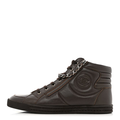 Chanel Calfskin Mens Zipped Sneakers 44 Brown 1 of 10