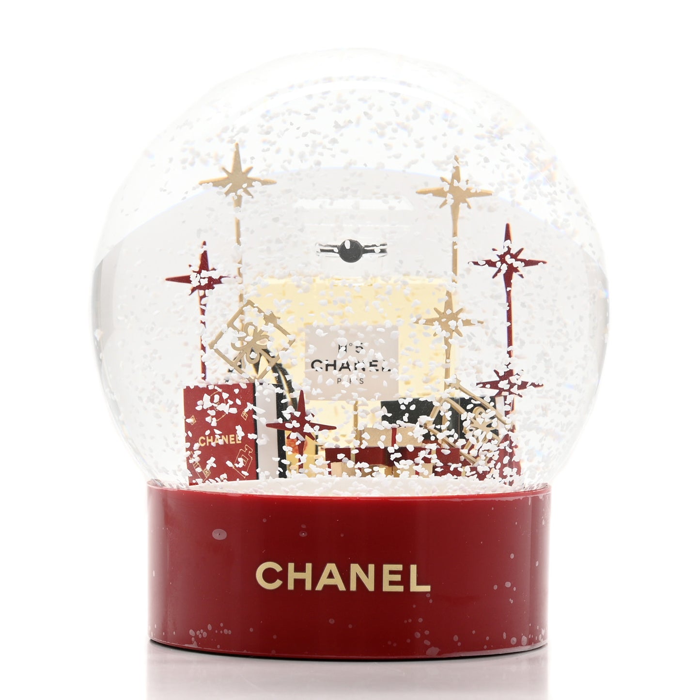 Glass N°5 Perfume Bottle Snow Globe Red