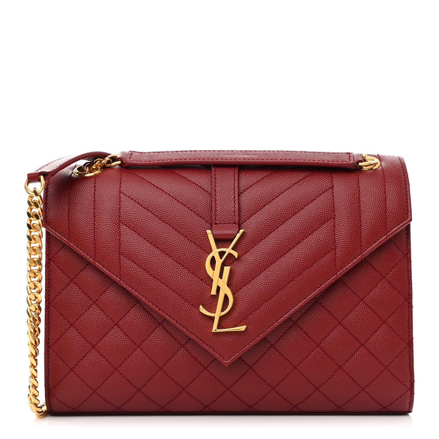 Saint Laurent Grain De Poudre Textured Mixed Matelasse Triquilt Medium Monogram Satchel Oxblood 1 of 13