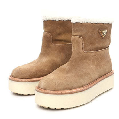 Prada Suede Shearling Ankle Boots 37.5 Cannella 3 of 10