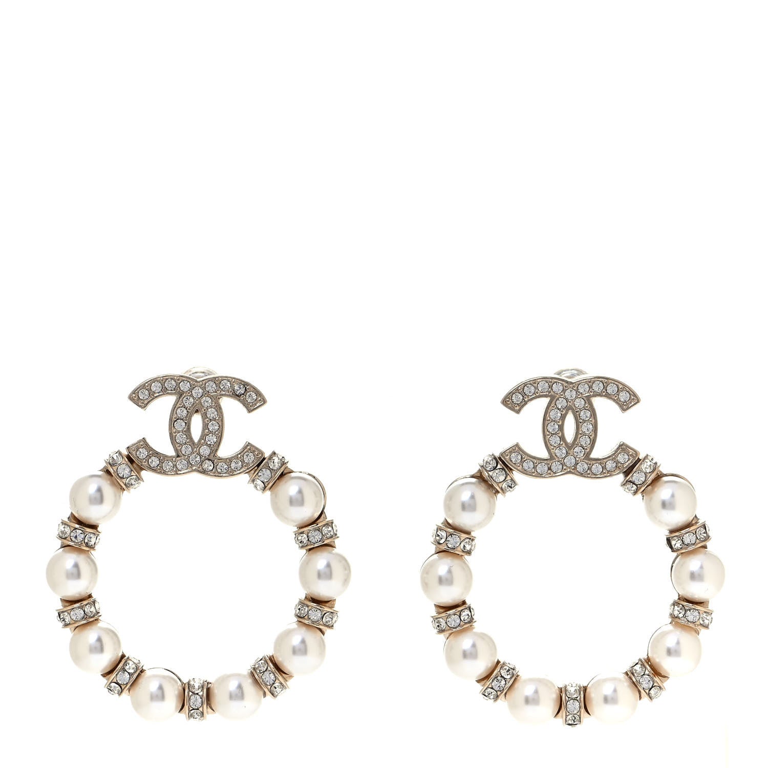 Chanel Pearl Crystal Nefertiti CC Drop Earrings Gold 1 of 4