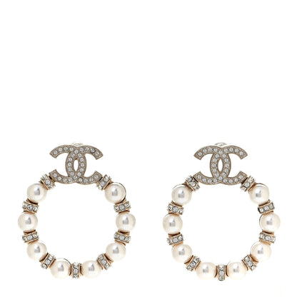 Chanel Pearl Crystal Nefertiti CC Drop Earrings Gold 1 of 4