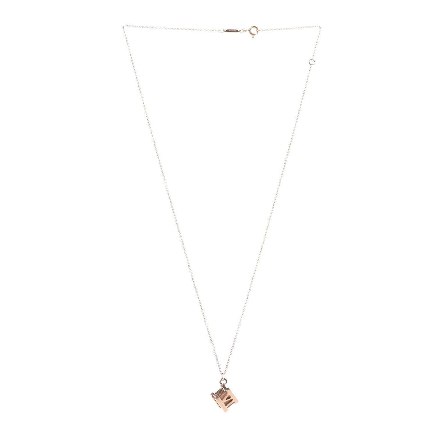 Tiffany 18K Rose Gold Atlas Cube Pendant Necklace 3 of 7