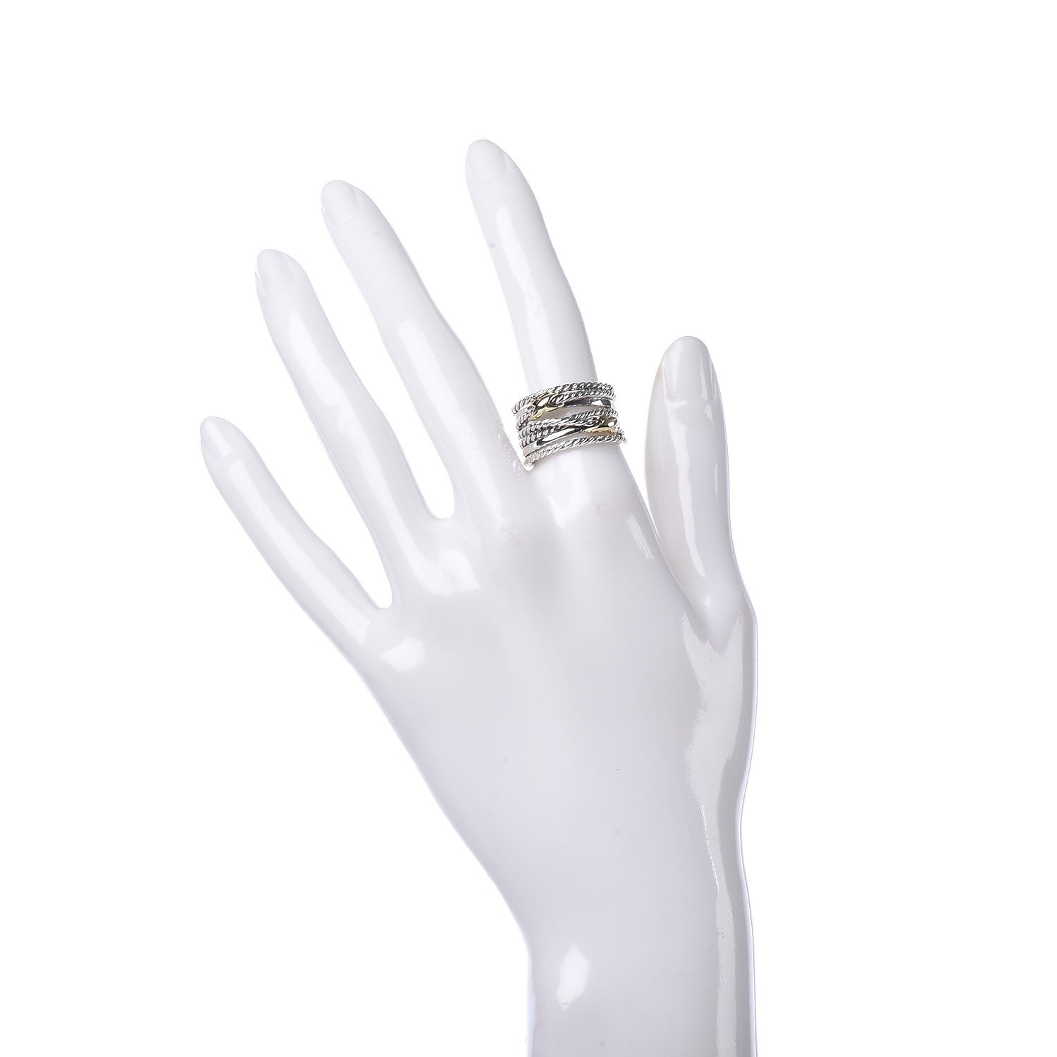 David Yurman Sterling Silver 18K Yellow Gold Double X Crossover Ring 54 7 2 of 4