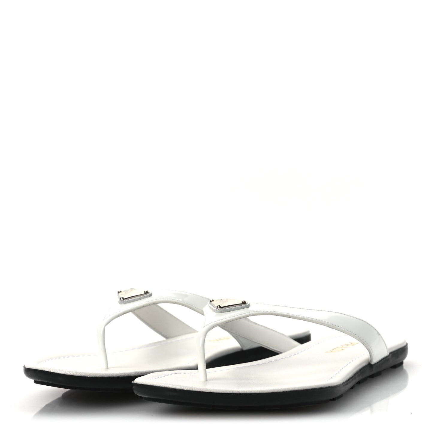 Patent Calfskin Logo Thong Sandals 40 White