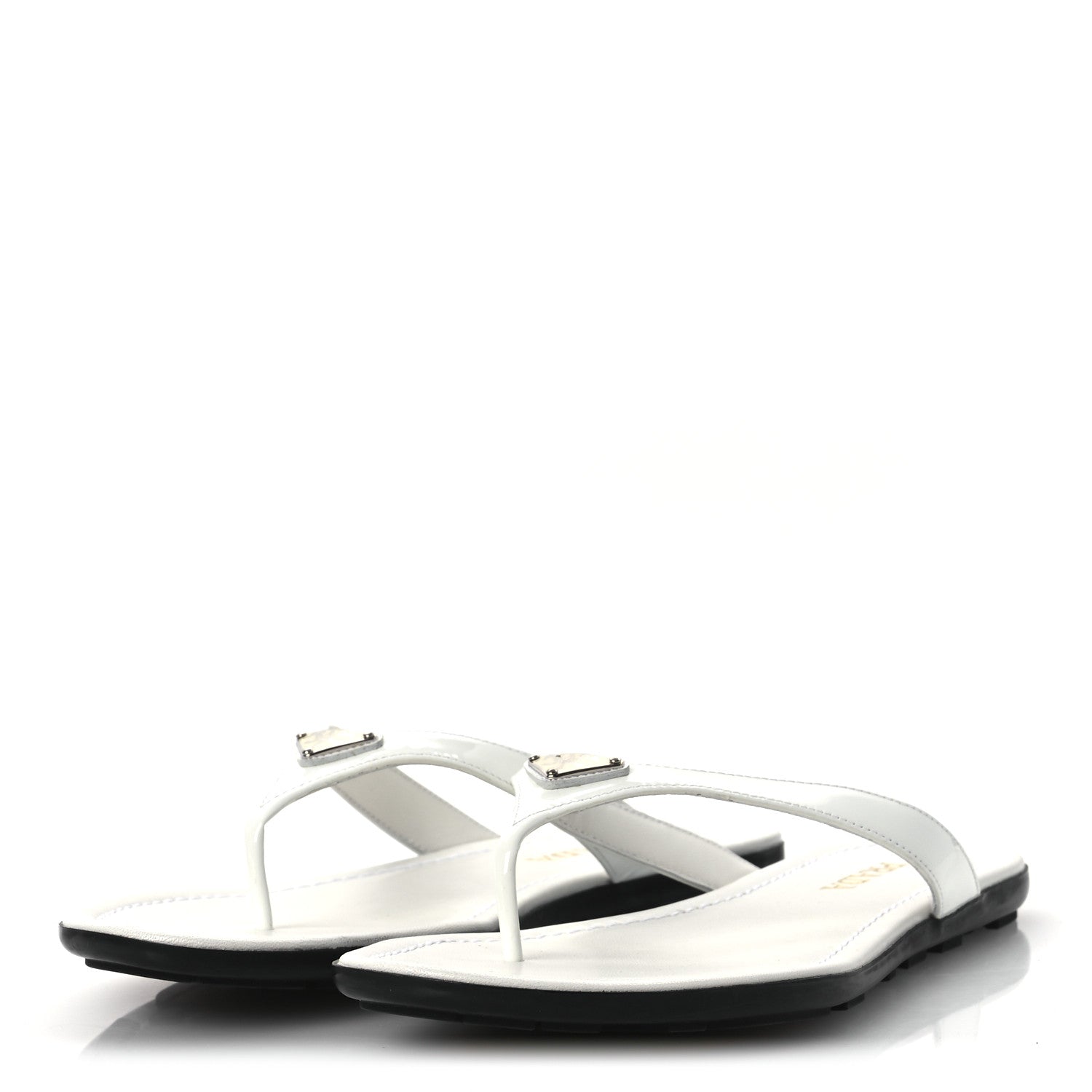 Prada Patent Calfskin Logo Thong Sandals 40 White 4 of 12
