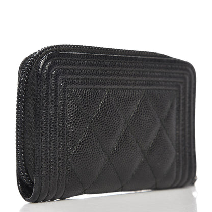 Chanel Caviar Quilted Boy Zip Around Coin Purse Wallet Black 3 of 8