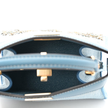 Fendi Denim Nappa Floral Embroidered Petite Peekaboo I SEE U Satchel Blue 5 of 9