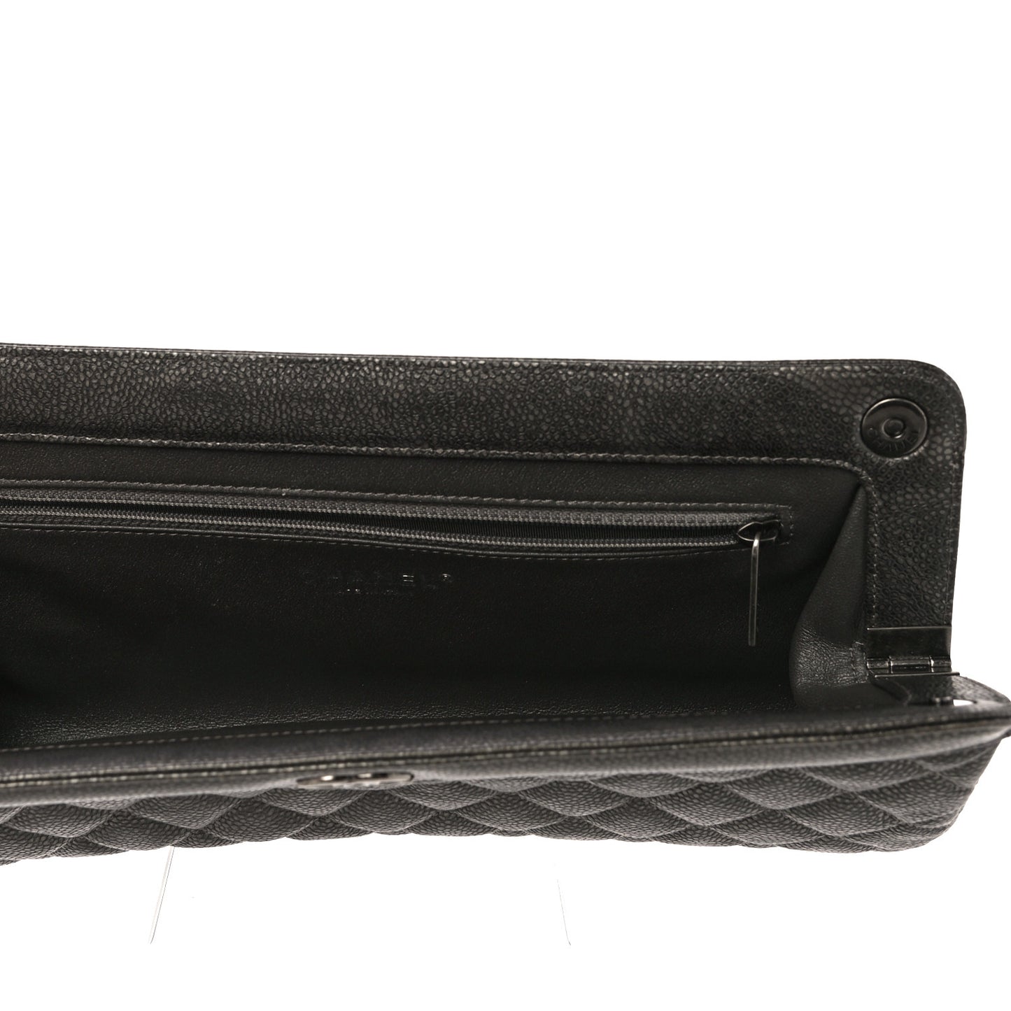 Metallic Caviar Quilted Clutch Dark Silver