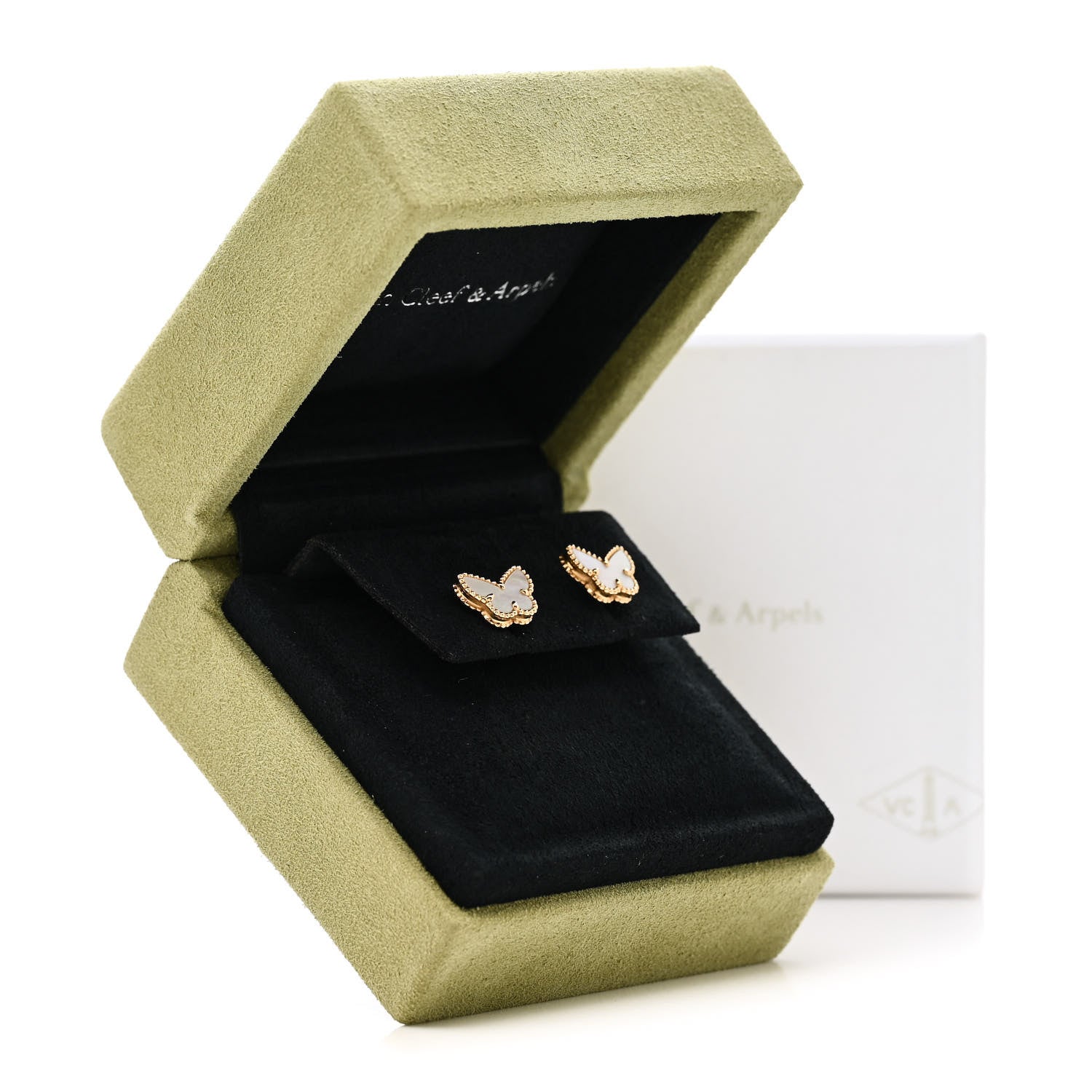 Van Cleef & Arpels 18K Yellow Gold Mother of Pearl Sweet Alhambra Butterfly Earrings 6 of 6