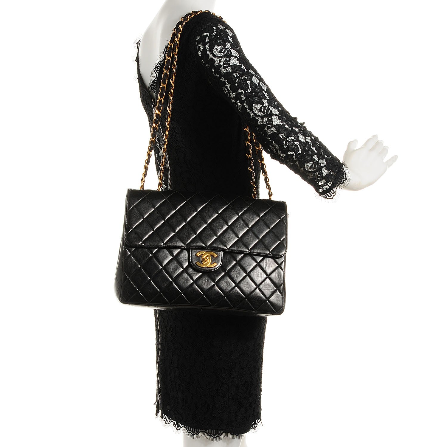 Chanel Lambskin Quilted XL Jumbo Single Flap Black 2 of 9