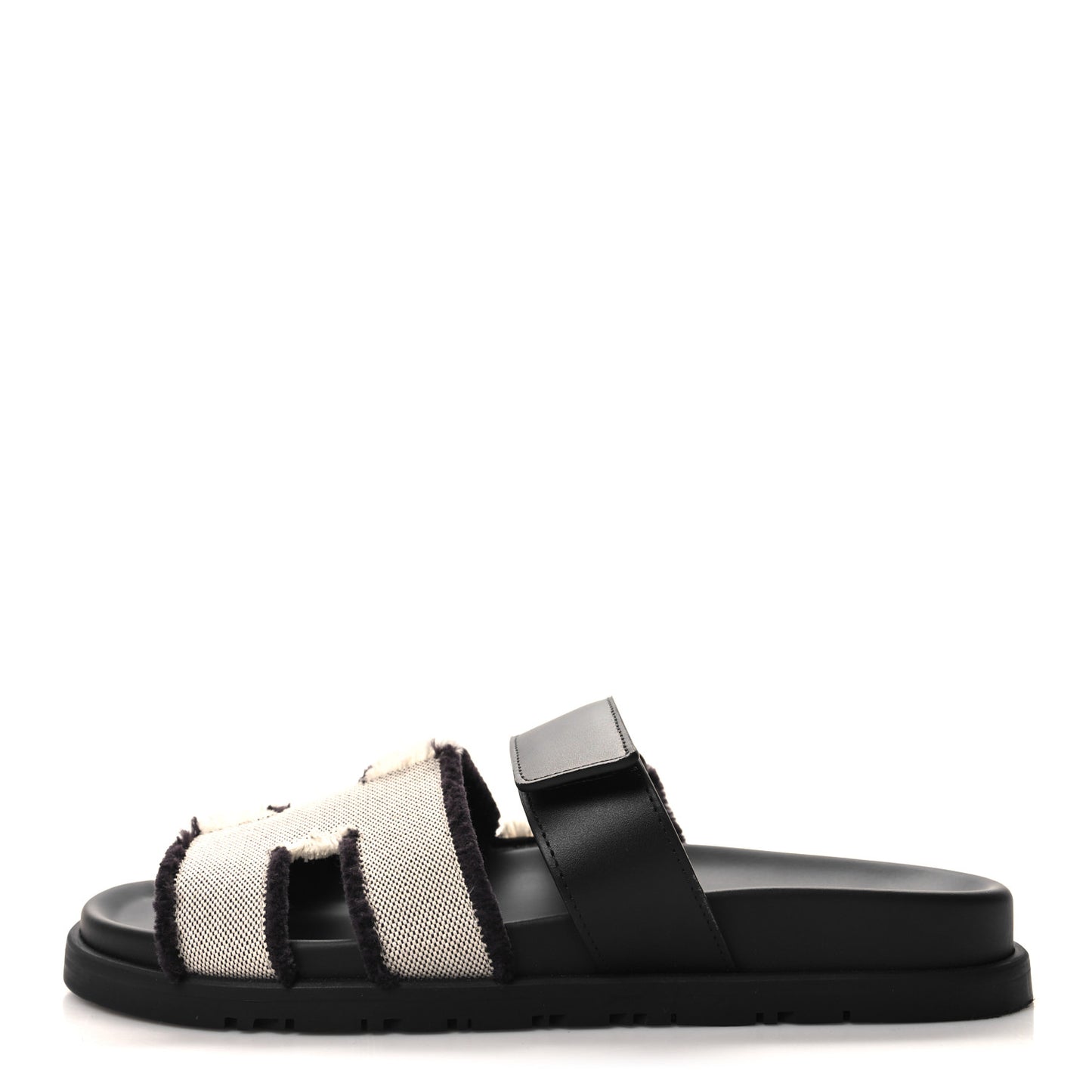 Techno Fringed H Canvas Caflskin Womens Chypre Sandals 38 Prunoir Black