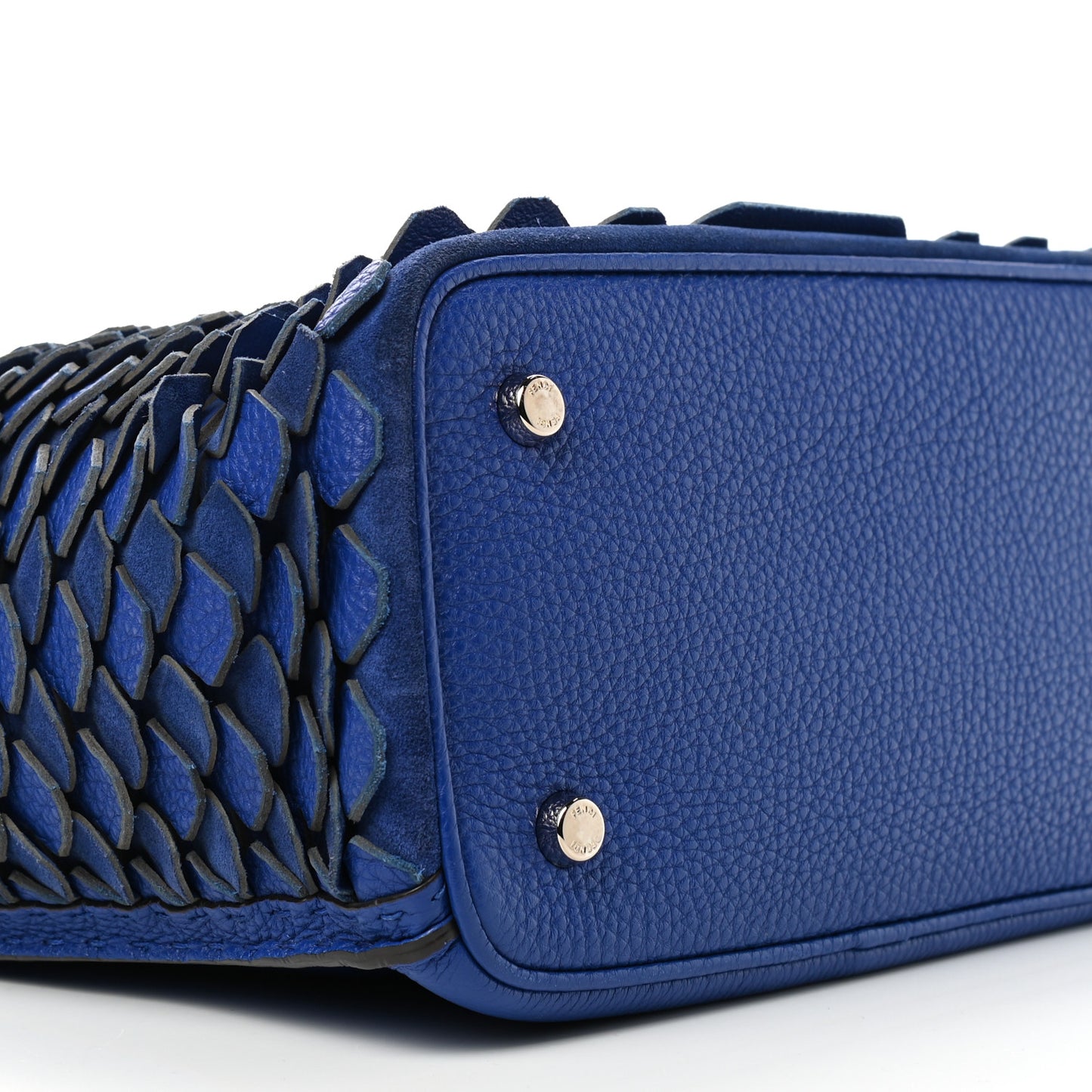 Calfskin Romano Selleria Scalloped Small Anna Bucket Bag Blue Neon