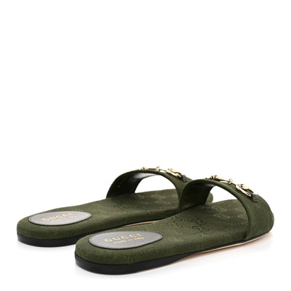 Gucci New Canvas Monogram GG Granada Kid Horsebit Slide Sandals 38 Dark Green 5 of 10