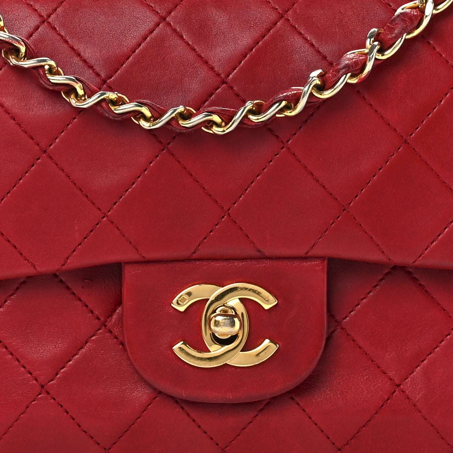 Lambskin Quilted Small Double Flap Red