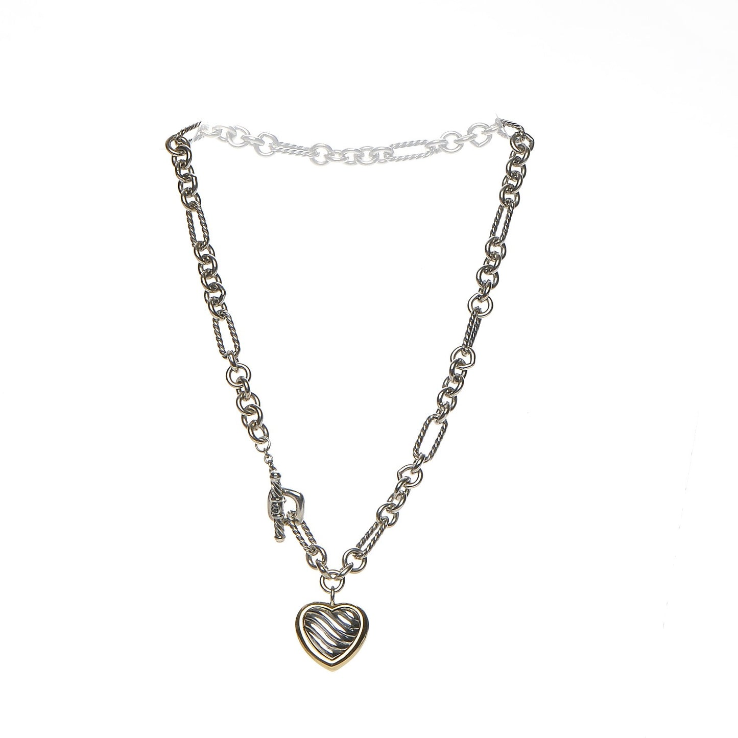 Sterling Silver 18K Yellow Gold Cable Heart Figaro Necklace