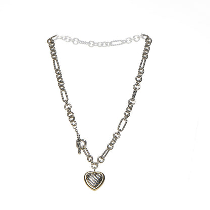 David Yurman Sterling Silver 18K Yellow Gold Cable Heart Figaro Necklace 3 of 7