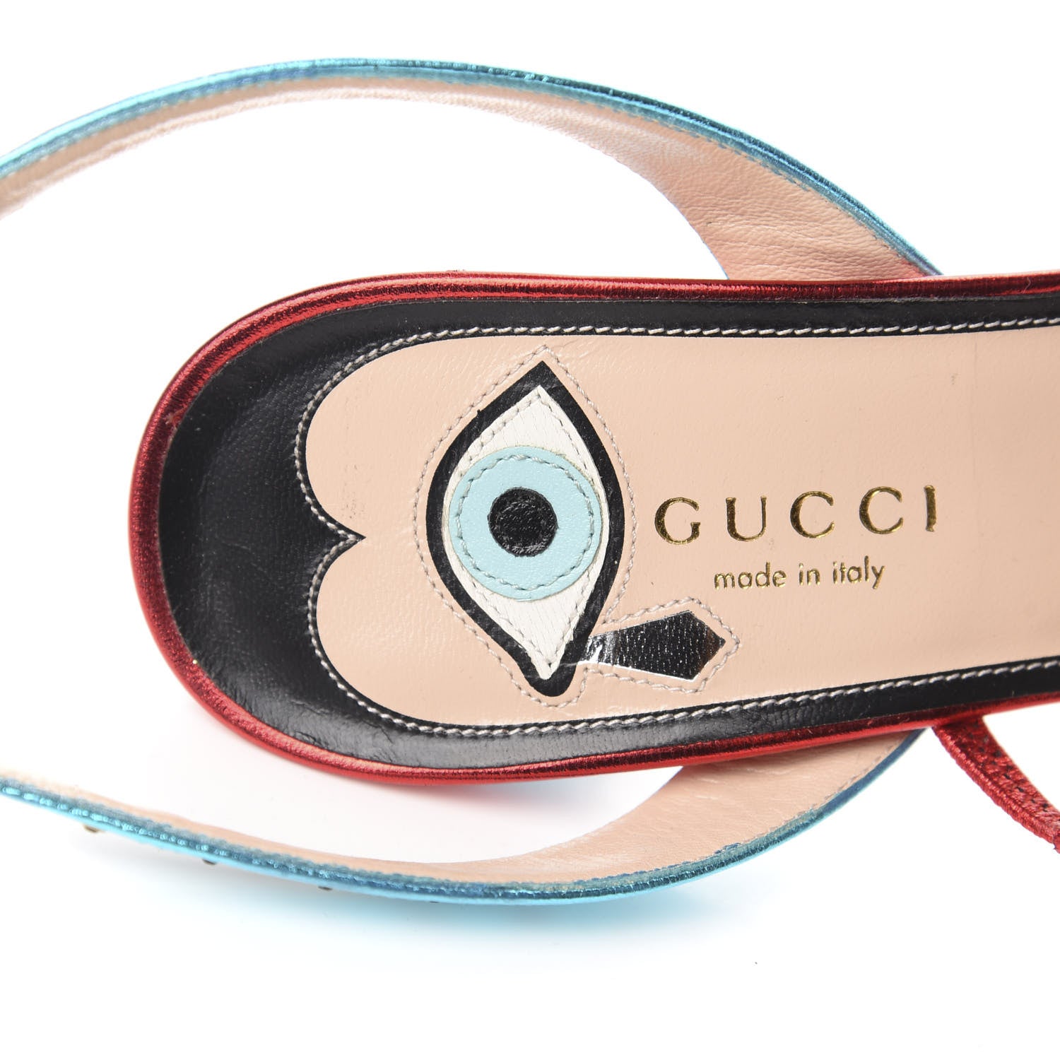 Gucci Metallic Nappa Crystal Embellished Wangy Sandal Heels 40.5 Red Blue 7 of 8