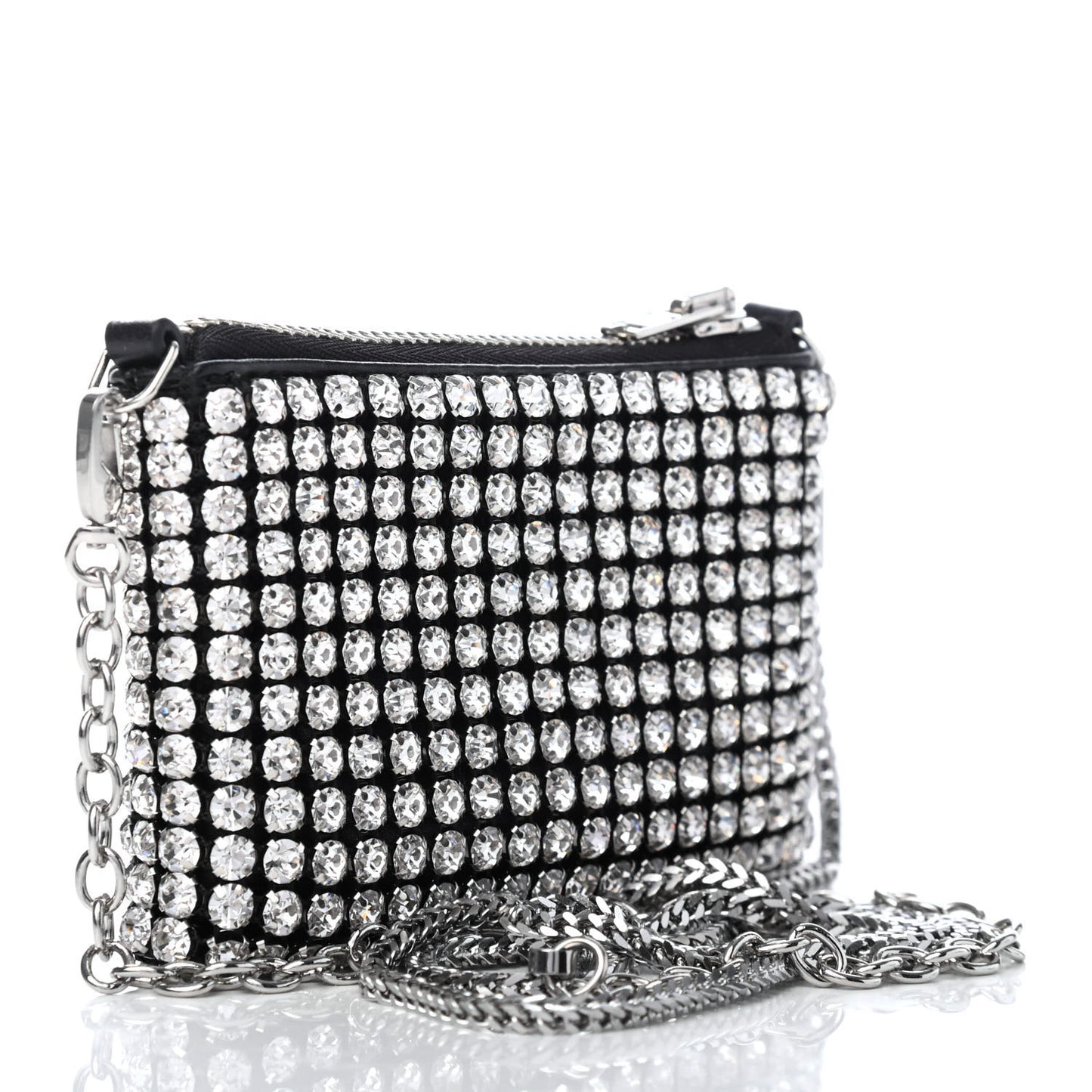 Mesh Crystal Rhinestone Nano Heiress Shoulder Bag Black Silver