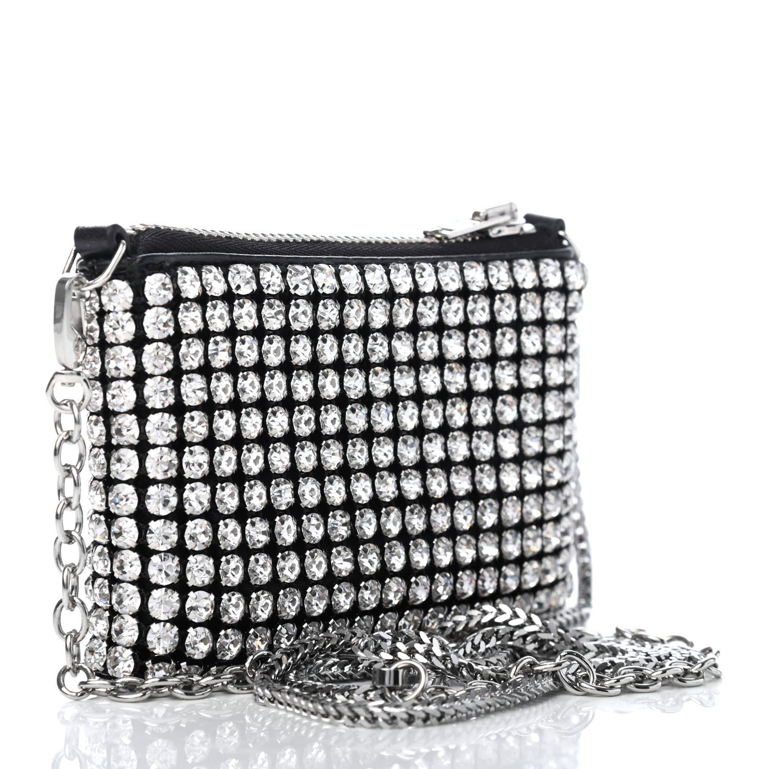 Alexander Wang Mesh Crystal Rhinestone Nano Heiress Shoulder Bag Black Silver 2 of 4