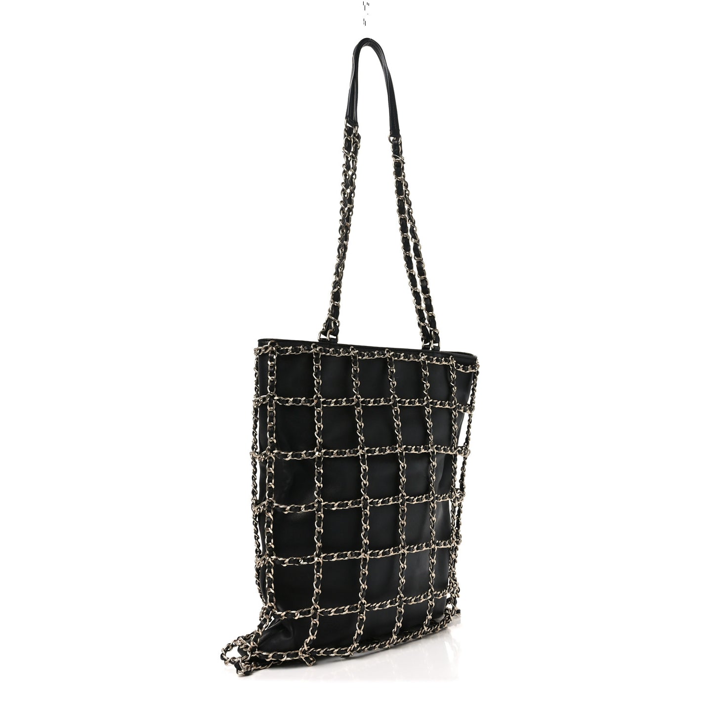 Lambskin Large Shopping Chain Tote Black