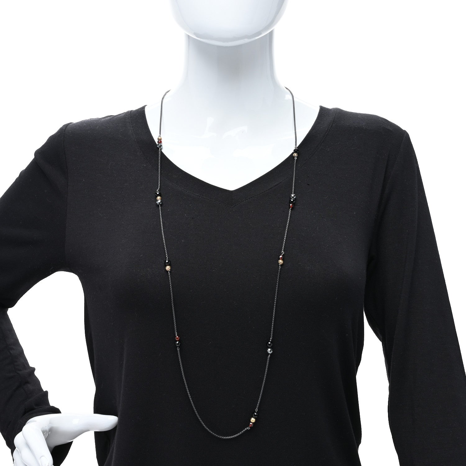 David Yurman Sterling Silver 18K Yellow Gold Garnet Hematite Black Onyx Elements Station Necklace 3 of 4