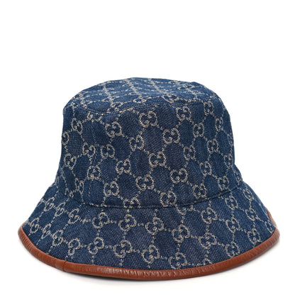 Gucci Washed Jacquard Denim Nappa GG Monogram Oscar Bucket Hat L Denim Cuir 1 of 9
