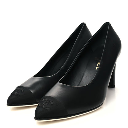 Chanel Lambskin Grosgrain Cap Toe CC Pumps 40 Black 3 of 8