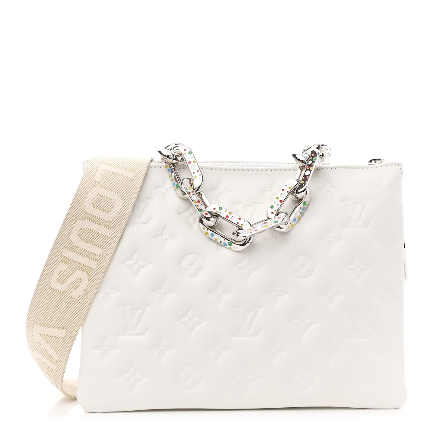 LV x YK Lambskin Embossed Monogram Coussin PM White