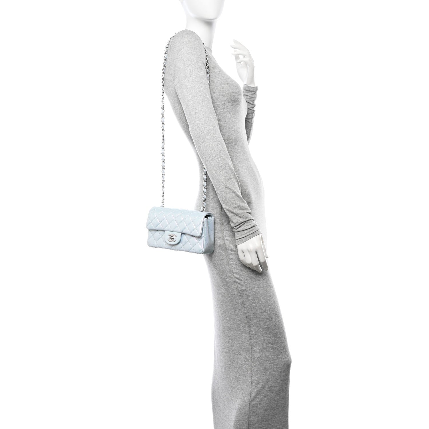 Chanel Iridescent Calfskin Quilted Mini Rectangular Flap Light Blue 2 of 11