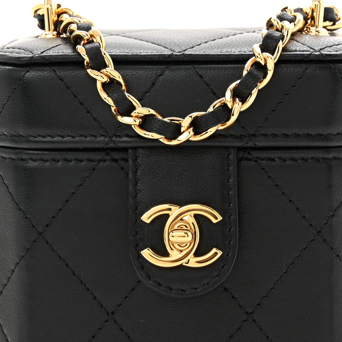Lambskin Quilted Vanity Clutch With Chain  Black