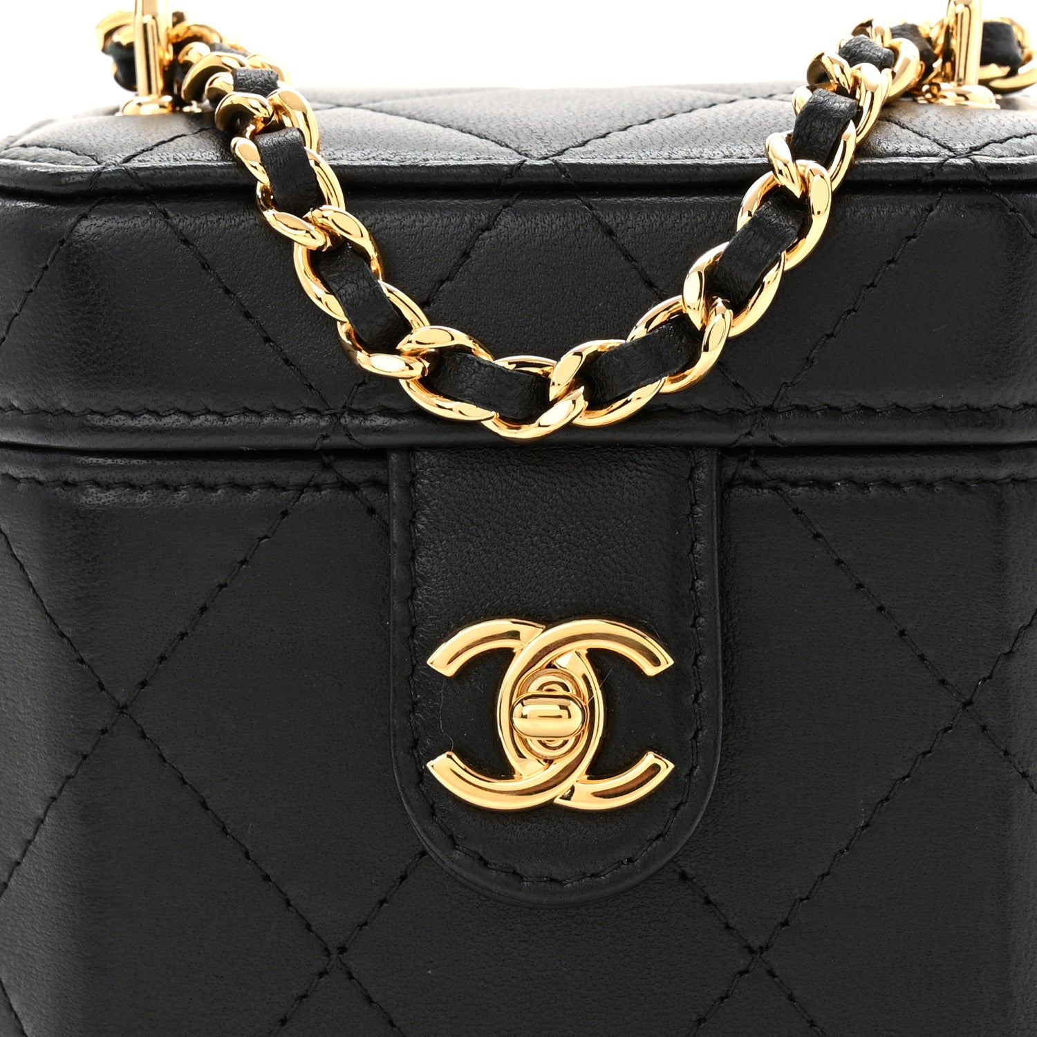 Chanel Lambskin Quilted Vanity Clutch With Chain  Black 8 of 10