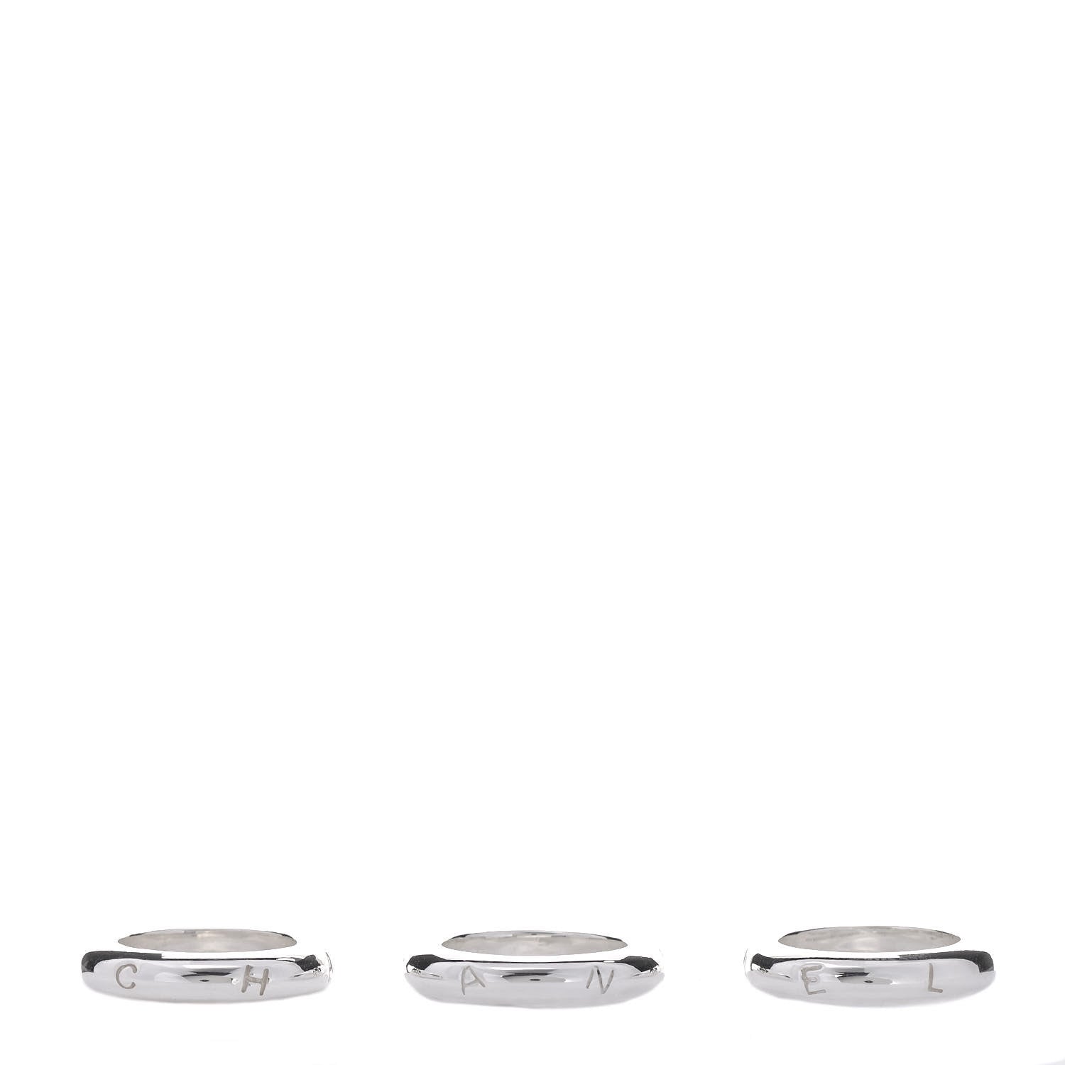 Chanel Sterling Silver Logo Set of 3 Stacking Ring 52 6 4 of 6