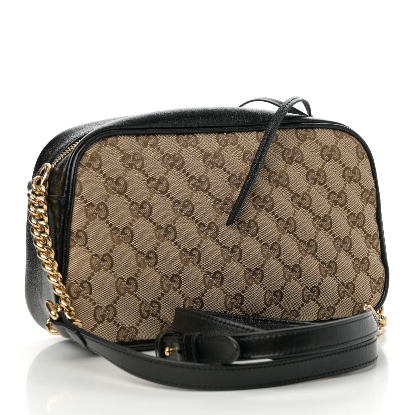Monogram Matelasse Diagonal Small GG Marmont Chain Shoulder Bag Beige Black